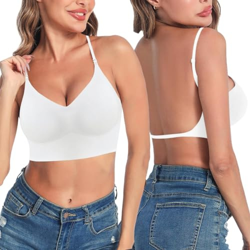 Générique Soutien-Gorge Push-Up Dos Nu Deep V sans Armature pour Femme Bas en U Transparent Transparent Dos Nu Invisible Triangle sans Armature Convertible en Soutien-Gorge Taille Basse S-XL