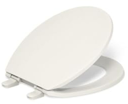 Kohler 20111-0 Brevia Round Front Toilet Grip-Tight Bumpers, Quiet-Close Seat, Quick-Attach Hardware, Biscuit