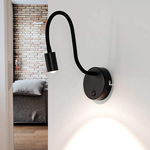 Licht-Erlebnisse Lampada da parete per interni LED flessibile spot in metallo nero 5W inclusa lampada da lettura regolabile lampada da lettura lampada da parete spot camera da letto