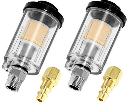beduan Water Oil Separator Filter, 1/4 NPT Male and Female Thread Spray Gun Filters Air Compressor Fitting Compressed Black(Pack of 2)