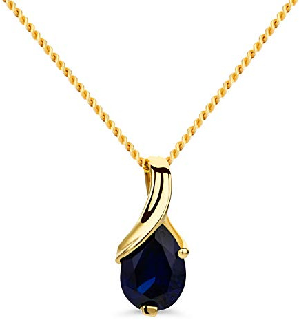 OROVI Kette Gold -14K Gelbgold 585– Edestein kette, Halskette Damen, Kettenanhänger Gold Saphir in Krappenfassung, Hypoallergene Goldkette 45 cm, Schmuck Damen, Goldschmuck, inkl. edler Schmuckbox