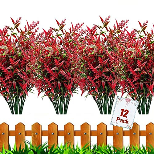 HBell 12 Bundles Outdoor Artificial Flowers UV Resistant Fake Boxwood Plants,Faux Plastic Greenery for Indoor Outside Garden Porch Window Box Home Wedding Farmhouse Decor