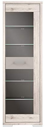 FORTE Vitrine mit 1 Glastür, Holzwerkstoff, Sandeiche kombiniert mit Cacao Supermat und Basalt, 62,8 x 196,1 x 42 cm