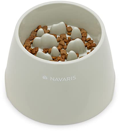 Navaris Gamelle Anti glouton Chien - Bol surélevé en mélamine pour Chien Chat - Gamelle d'alimentation Lente pour croquettes pâté Nourriture sèche et Humide