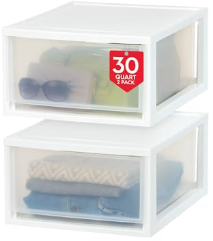 IRIS USA MSD-3 Unidad de cajón de plástico apilable, apilable, 29.5 cuartos de galón, blanco, 2 unidades