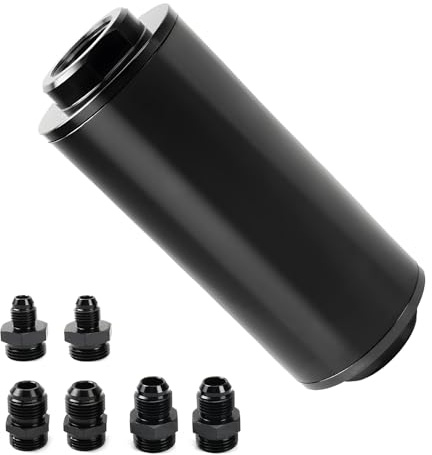 BARTOO Universal 50MM 100 Micron Inline Fuel Filter with 6AN 8AN 10AN Adapter For Filtering Gasoline, Diesel, E85-Black