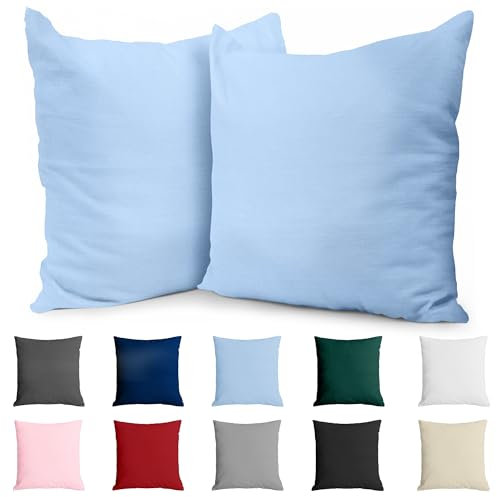 Kissenbezug 40x40 Baumwolle Renforcé (2er-Set) - Hellblau - Dicht gewebt mit 57 Fäden/cm² - 40x40cm Kissenbezug - Oeko Tex Zertifiziert - Dreamzie