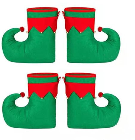 HIXNUG 2 Pairs Christmas Elf Shoes Red and Green Elf Boots Santa Fancy Dress for Christmas Elf Costumes Accessory