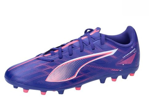 PUMA Unisex Ultra 5 Play MG Soccer Shoe, Lapis Lazuli White-Sunset Glow, 43 EU