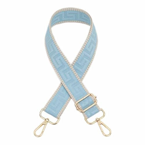 SHTGOI Taschengurte zum Wechseln Solide Farbe Tasche Schulterriemen mit Labyrinth-Muster und Beige Kante 3.8cm Breit Umhängegurt mit Hellgold Karabiner Taschenriemen für CrossbodyTasche Hellblau