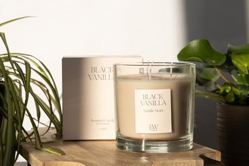 Marco Paul Scented Candle Gift Set Tea Light Small Long Burning Candles 30 Hour Burning Candle Sets Ornament Centrepiece Wedding Party Gifts (3 Wick Candle, Black Vanilla)