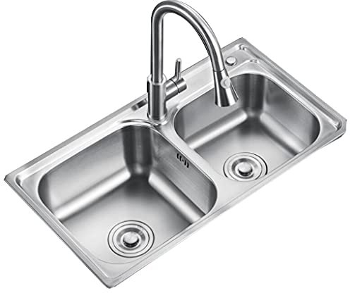 OQHAIR Lavelli da Cucina Cucina Bagno Doppio Lavello di Grandi Dimensioni in Acciaio Inossidabile Lavello Integrato per Uso Domestico Lavarsi Le Mani e lavandini sul controsoffitto Lavell