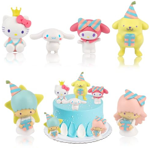 San-rio Mini Figuren, 6 Stück Kuchen Deko, Hello-Kitty Figur Tortendeko, Cinnamoroll Cake Topper für Mädchen Geburtstagsdeko
