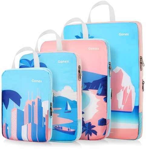 Gonex Organizer Valigie 4 Pezzi Set, Stoccaggio di Borse per Imballaggio Portatili per l'abbigliamento Cosmetico Cubi Espandibili, Packing Cube Set Viaggio Organizer