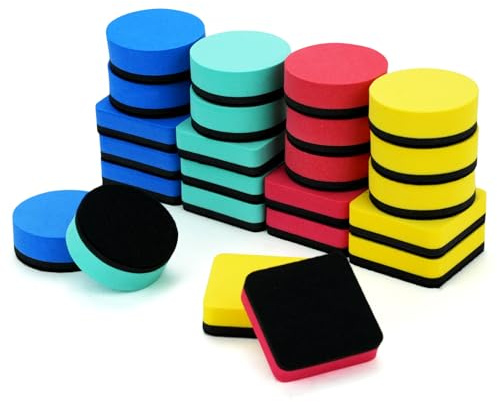 X-BLTU 24 Pcs Mini Whiteboard Eraser, Magnetic Dry Erase Erasers Whiteboard Rubber, White Board Sponge Cleaner Wiper with Thick Felt Pad, 4 Colors for Home Office Teacher Family (2 Styles)