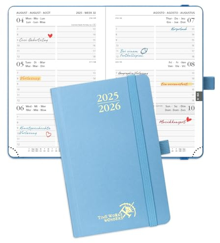 POPRUN Agenda 2025 2026 Settimanale Tascabile 16 x 10,5 cm, Copertina Rigida Diario Scuola A6 17 Mesi da Ago.2025 a Dic.2026, Carta Spessa da 80 GSM, Blu Foschia