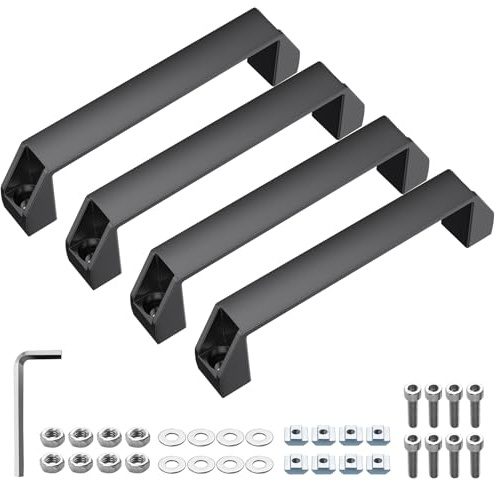 JiGiU Bygelhandtag 4 stycken handtag svart tillverkad av aluminiumlegering med M6 spårsten sexkantsskruv bricka skruvnyckel handhandtag för 40-serien aluminiumprofil (borrhålsavstånd: 180 mm)