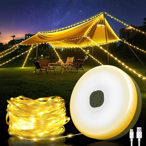 Bzavor 10 m campingljuskedja upprullbar, IP65 vattentät upprullbar campinglampa med 8 lägen, bärbar rullbar ljuskedja USB, utomhus ljuskedjor för camping ljus dimbar vandring och gårdsdekoration
