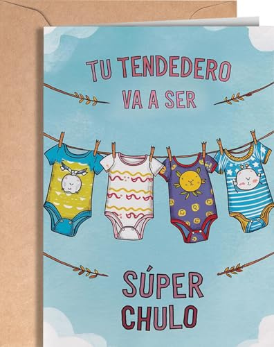 Greeting Cards for Everyone Tarjeta para nacimiento de bebe - Tarjeta para baby shower - Postal de nacimiento de bebé recién nacido - Tarjeta para niño o niña recién nacido - Tendedero - EU 22