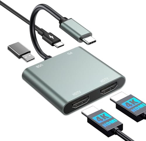 Adaptateur USB-C vers double HDMI 4K @ 60 Hz, PD 100 W, câble multiport 2 moniteurs USB 3.0
