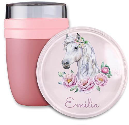 Lunchpot Kinder Müslibecher to go Joghurtbecher für Mepal Ellipse - Schulkind Geschenk Pferde mit Name Geschenk Einschulung Pferd Geschenke Kitastart Pferdekopf I Reiten I Pferdemädchen I