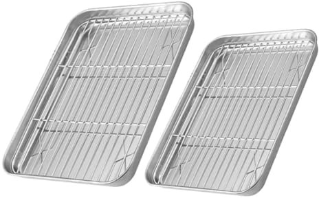 FONDOTIN 2juegos Bandeja De Horno Inoxidable Con Rejilla Bandeja De Hornear Placa Para Parrilla