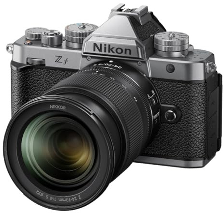 Nikon Z f systemkamera, silver + 24-70 mm f/4 objektiv – Fullformat, UHD 4K Video, Vridbar Pekskärm