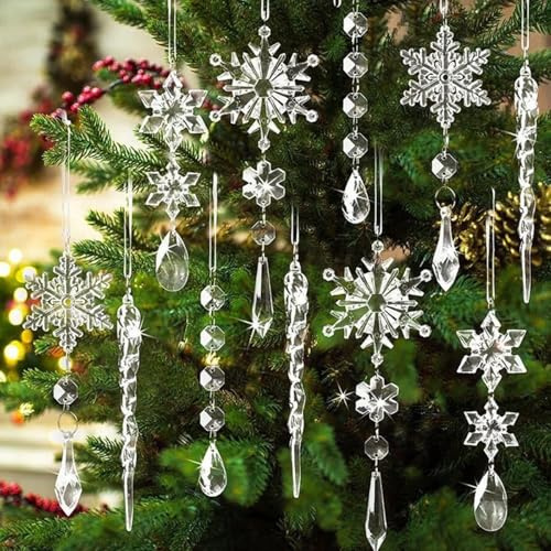 Adornos de cristal para árbol de Navidad, 10 unidades, copo de nieve, carámbanos de hielo, gotas, decoración para árbol de Navidad, decoración para árbol de Navidad, copos de nieve colgantes