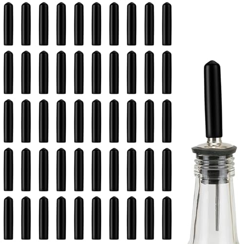 Speed Pourer Caps, 50-Pack Black PVC Dust Covers for Spirit Pourers, Universal Bottle Caps to Protect Wine Beer Gin Jar Openers from Dust Insects, Essential Barware Accessories for Home & Commercial U
