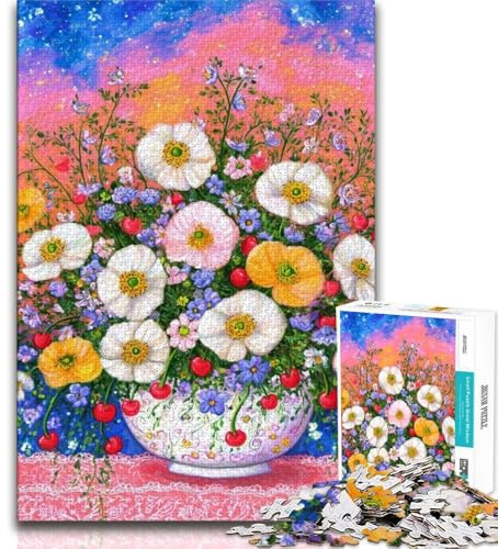 1000-teiliges Blumenkunst-Puzzle für Teenager 1000 Teile pädagogisches Spielzeug zum Stressabbau tolle Geschenke und Spielzeuge (26x38cm)