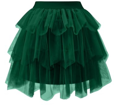 Bridesmay Tulle Skirt for Women Adults Elastic Waist Puffy Above The Knee Tutu Skirts Girls Ballet Halloween Costume Fluffy Tutus Dark Green XL