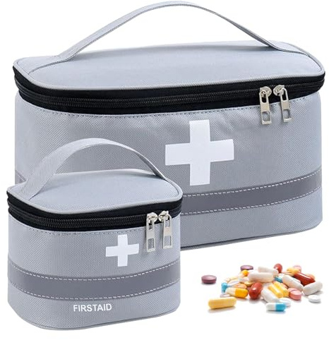 Hiuyavy First Aid Bag Empty, 2 PCS First Aid Kit Bags, Small/Large First Aid Emergency Organizer Bags, Portable First Aid Box Empty, Medical Storage Bag for Outdoor Camping Travel Work(Grey)