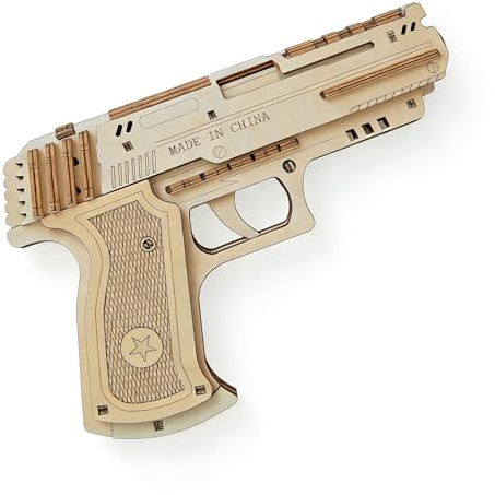 Adult 3D Wooden Puzzle 5-Shot Rubber Band Gun Model, meticulously Crafted from Premium Thickened Basswood. an Educational STEM Puzzle Toy that Combines Learning with Fun for Parent-Child bonding.
