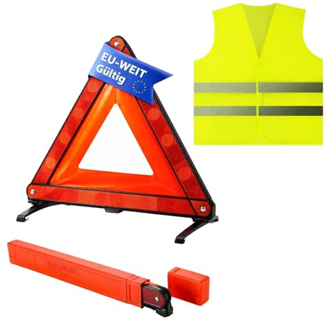 Triangulos Coche Homologados y Chaleco Reflectante,Triángulo de Advertencia para Coche Plegable,Triángulo de Emergencia,Visible hasta 250m,Ideal para Emergencias y Averías en Carretera