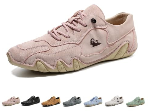 Chaussures De Marche Barefoot Légères pour Femmes, Mocassins Imperméables en Cuir Respirantes, Décontractées, Confortables, Coutures À La Main(Pink,41 EU)
