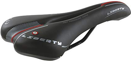 Sillín Montegrappa Original Ideal para Bicicletas De Montaña Bicicleta De Competición En Cuero Sintético 100% Producto Artesanal Canal Antiprostático Mod Liberty 1400 (Color: Negro)