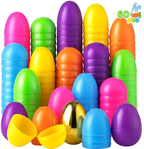 JOYIN 60 huevos de Pascua de 2 1/8 pulgadas incluyen 1 huevo dorado para rellenar golosinas específicas, recuerdo de fiesta de Pascua, huevos de Pascua, caza de huevos de Pascua, relleno de cesta