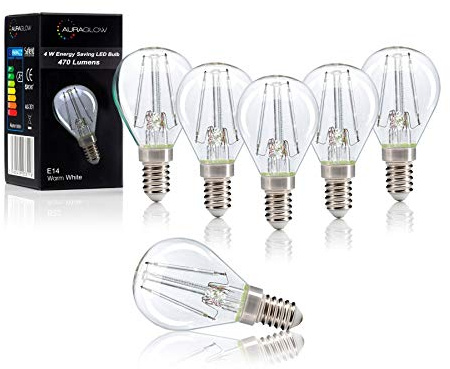 Auraglow G45 Klot LED Filamentlampa E14, Varmvit 4W, 6-pack