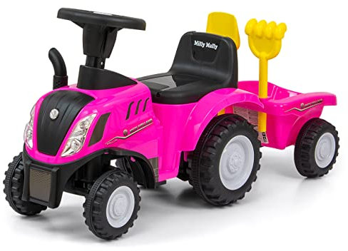 New Holland rosa Milly Mally Traktor-Aufsitztraktor mit Anhänger für Kinder