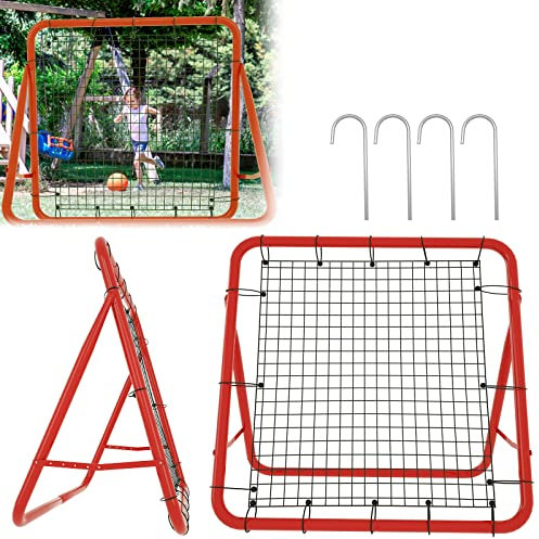 VA-Cerulean Fußball Rebounder Kickback Netz, Rückprallwand Netz für Fußball Baseball Tennis Training, Verstellbar 5 Stufen klappbar Prellwand Kicker Athlet Kinder Kickback Tor (100 x 100 x 65 cm)
