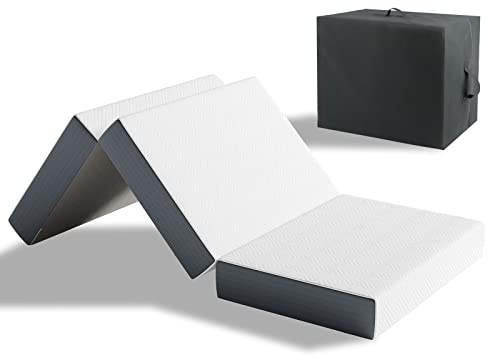Vesgantti Folding Mattress Single Size with Storage Bag, 15CM Gel Memory Foam Foldable Mattress Tri-fold for Travel, Camping, Guest Bed - 100-Night Trial, CertiPUR-US Certified