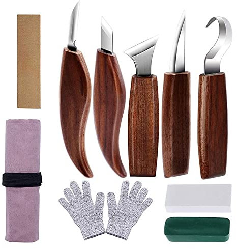 Kit Intaglio Legno, Strumenti per Intaglio del Legno, 10PCS Strumenti per Intagliare il Legno con 6 Coltelli da Intaglio, Kit Lavorazione Legno Ideale per Principianti e Professionisti (B)
