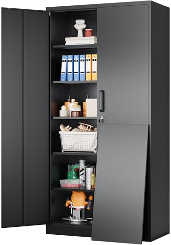 SISESOL Wide & Deep Metal Storage Cabinet with 2 Doors and 6 Shelves,72x36x18 Garage Storage Cabinet,Tall Black Locking Metal Cabinets with Lock,Steel Locked Cabinets for Home,Office,Garage,School