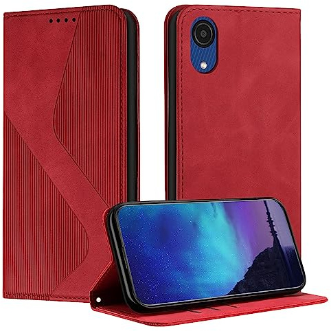 Fatcatparadise Kompatibel mit Samsung Galaxy A03 Core Hülle, Handyhülle für Samsung A03 Core, PU Leder Flip Klappbare Wallet Magnet Case Klapphülle Schutzhülle für Samsung A03 Core Hülle (Rot)
