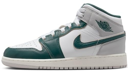 Nike Air Jordan 1 Mid SE (GS) (FQ8088-103, White/Oxyd Green), Weiß Grün Oxid Grau Neutral, 6.5 Big Kid