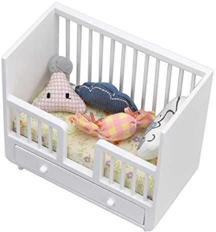 KENANLAN 1:12 échelle Miniature Maison de Poupée bébé Poupée Berceau Lit, Bricolage Berceau en Bois Artisanat pour Chambre de Poupée, Accessoire de Meubles de Maison de Poupée