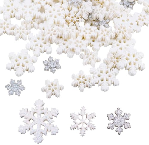 100 st mini snöflinga dekorationer, snöflinga juldekorationer glitter harts snöflingor jul snöflinga hantverk för gör-det-själv hantverk julgran vinterfest bordsdekoration