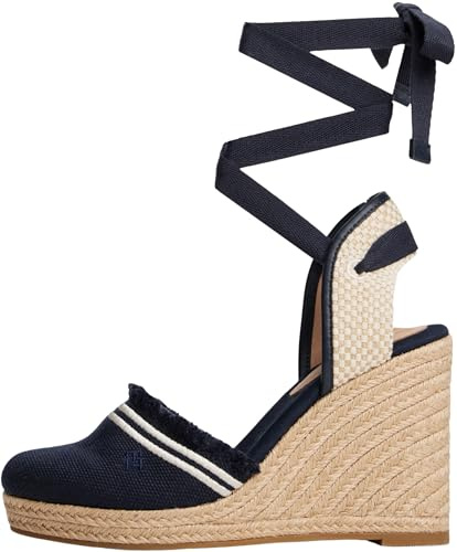 Tommy Hilfiger Alpargatas con cuña Mujer Fringe Canvas con tacón de cuña, Azul (Space Blue), 39