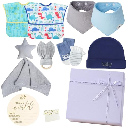 NoriNori Baby presentförpackning set – unisex söt och praktisk present till nyfödd perfekt för pojkar och flickor idealisk babyshower eller födelsegåva mjuka och säkra nödvändigheter för nya föräldrar
