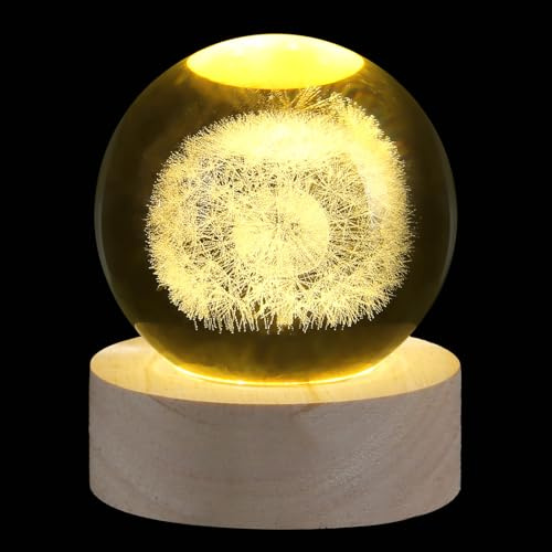 Sahoottie 60mm 3D Dandelion Crystal Ball Dandelion Paperweights Dandelion Gifts for Women Dandelion Glass Ball Dandelion Lamp Decoration